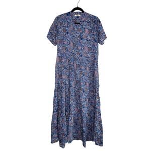 Dolma Floral Cotton Midi Dress | Blue Boho | XL